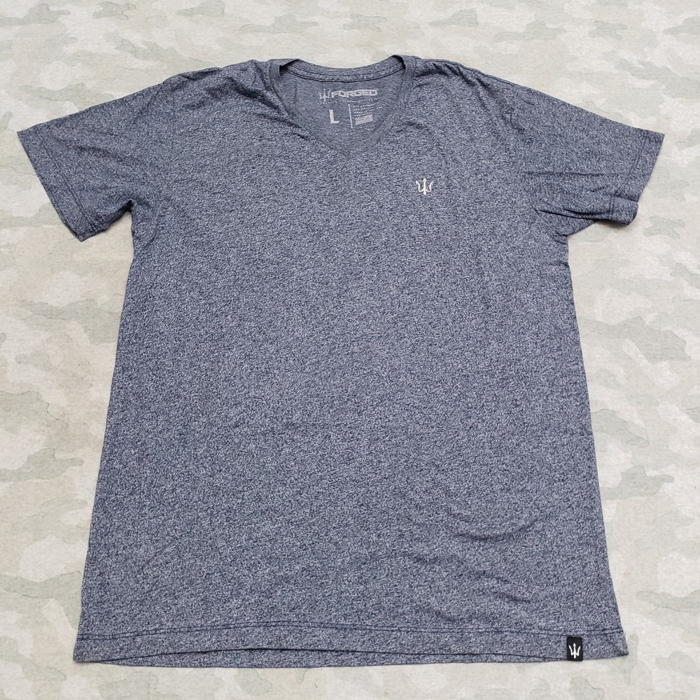 Forged Shirt Mens Large Blue V-Neck Short Sleeve